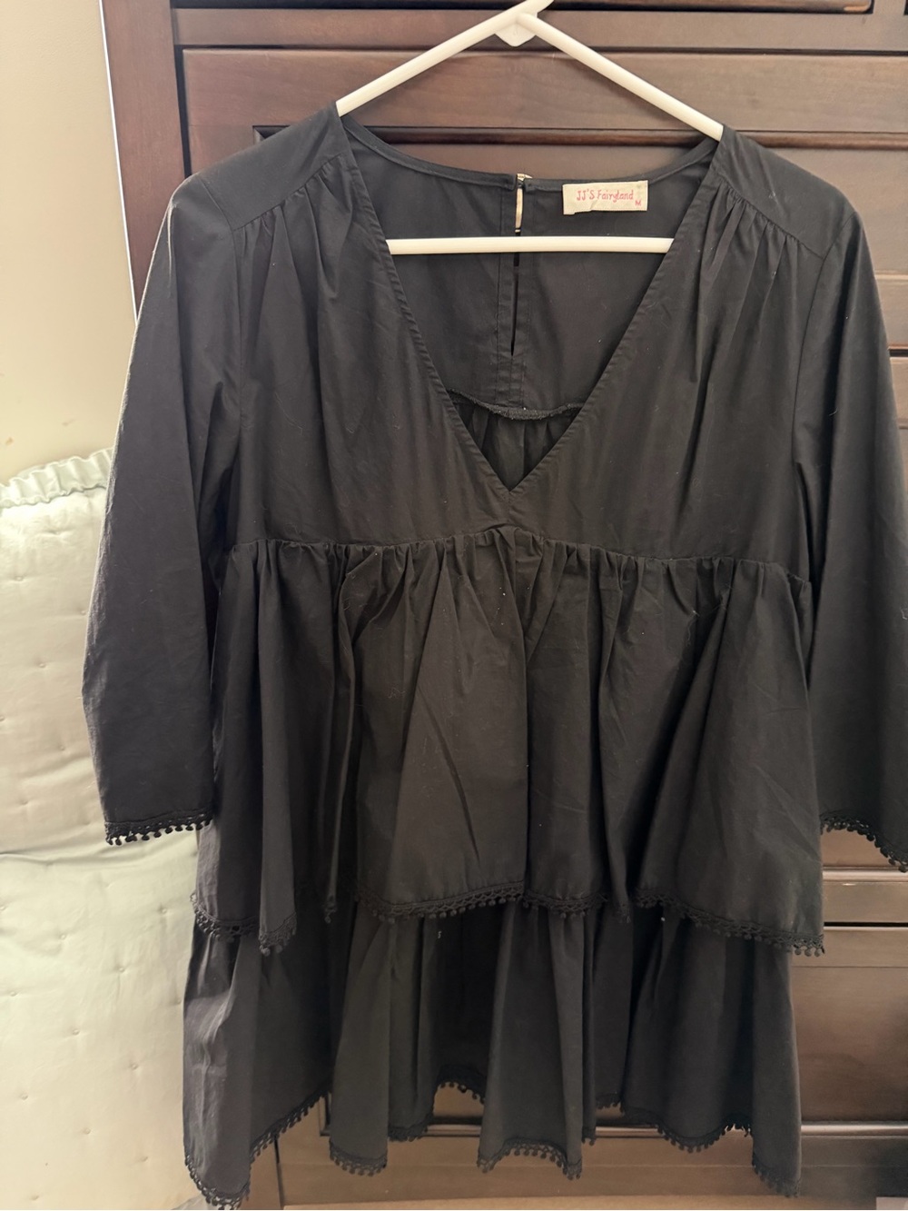 Black Tiered V-Neck Women's Top